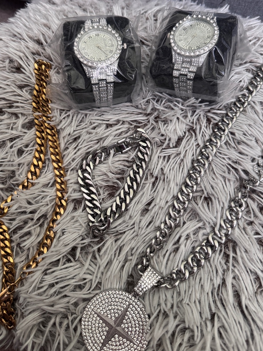 Rhinestone Pave Silver Pendant Necklace + Chain Set.